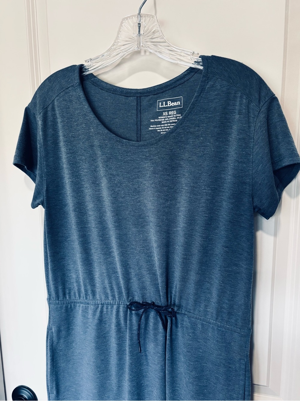 L.L. Bean Blue Drawstring Waist Short Sleeve Summer Dress - Picture 2 of 5